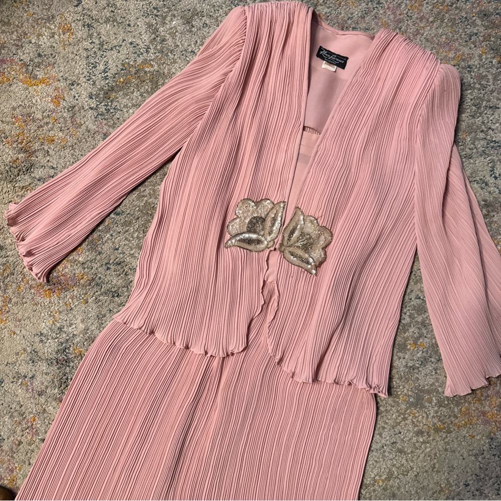 VINTAGE Karen Lawrence Pink Set Sleeveless Dress w/ Jacket Wedding SIze 14